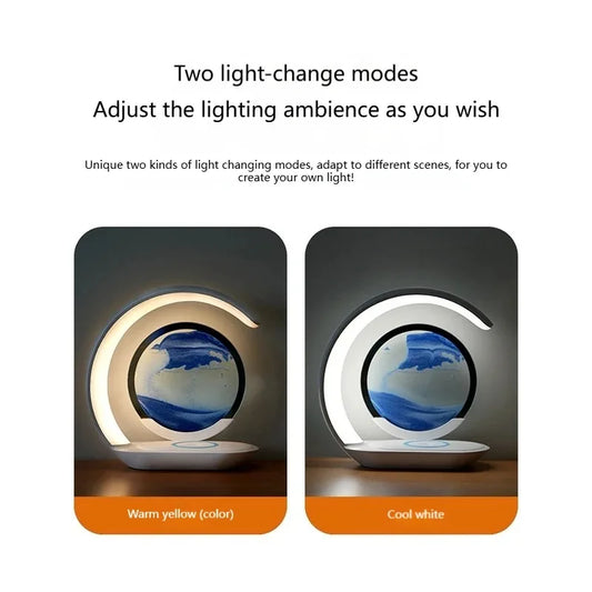 3D Moving Sand Art Night Lamp LED Quicksand Light Mobile Wireless Charge Touch Control for Bedside Sandscape Lamp Home Decor